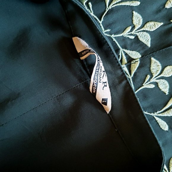 Embroidered Gown Deep Forest Maxi Dress 100% Rayon V Neck Button Front - Picture 5 of 10